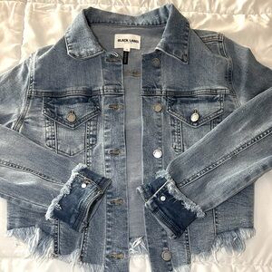 Black Label Cropped Distressed Jean Jacket Size Small